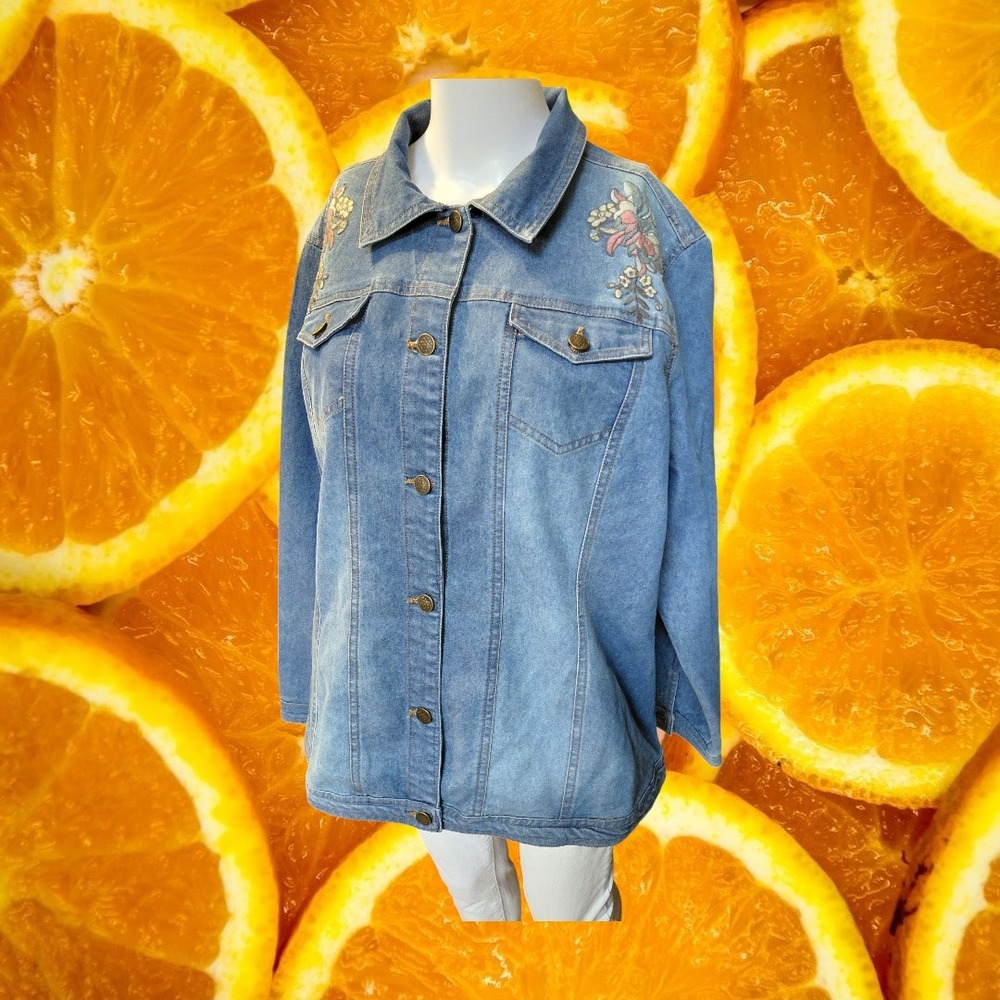 Tantrums Women's Embroidered Denim Jacket Medium Wash Long Sleeve‎ Blue XL - Picture 11 of 11